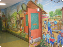 Entrance to gymnasium with mural